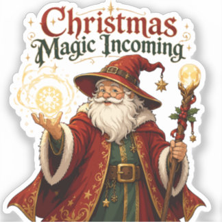 Sticker Noël Magie Arrivée Magicien Père Noël