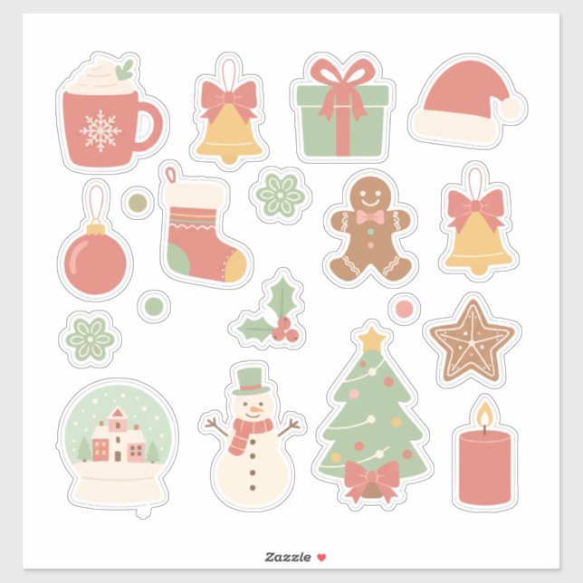 Sticker Noël pastel cosy : décoration de vacances esthétiq (Feuille)