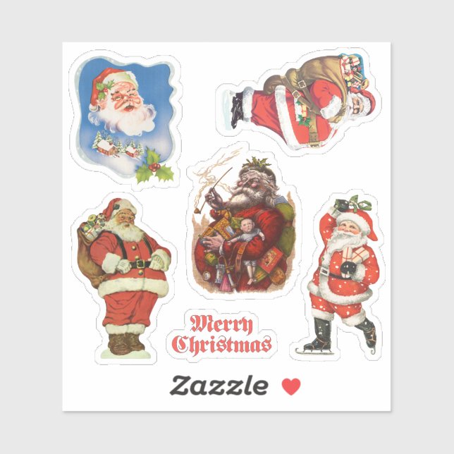 Sticker Noël vintage, Variété du Père Noël (Feuille)