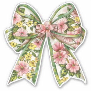 Sticker Nœud floral rose et vert Prépa