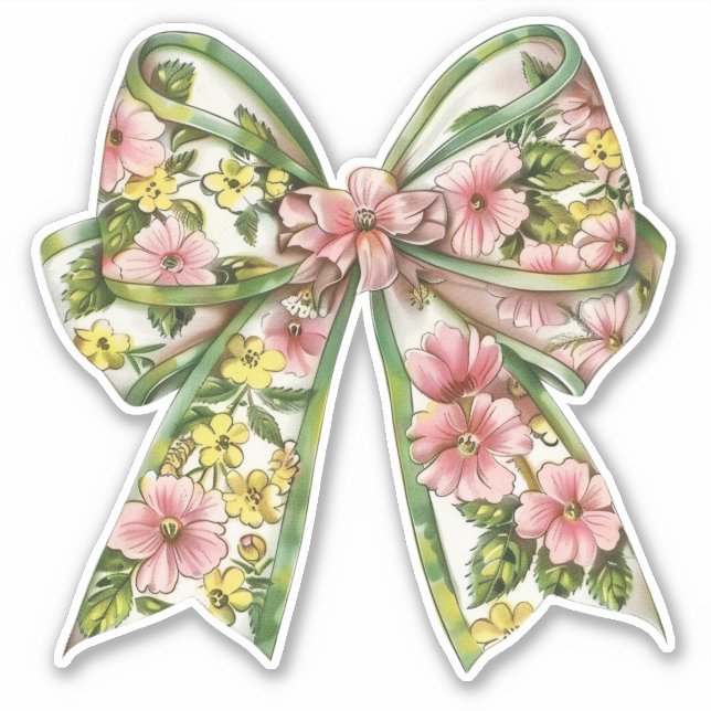 Sticker Nœud floral rose et vert Prépa (Devant)