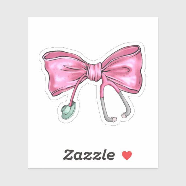 Sticker Nœud papillon infirmière coquette rose Stéthoscope (Feuille)