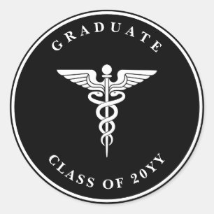 Sticker noir de graduation Caduceus de texte perso