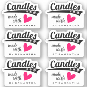 Sticker Noir et blanc Fabriqué avec amour Bougies de coeur