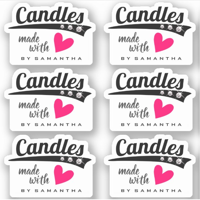Sticker Noir et blanc Fabriqué avec amour Bougies de coeur (Devant)
