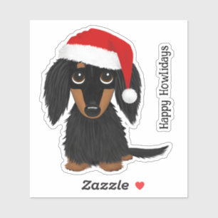 Sticker Noir et Tan LonghEI Dachshund Père Noël Noël