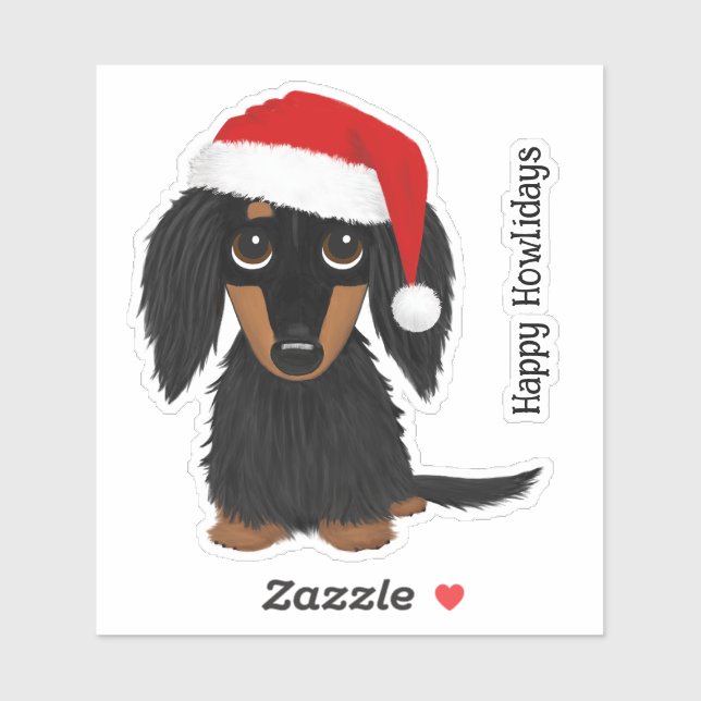 Sticker Noir et Tan LonghEI Dachshund Père Noël Noël (Feuille)