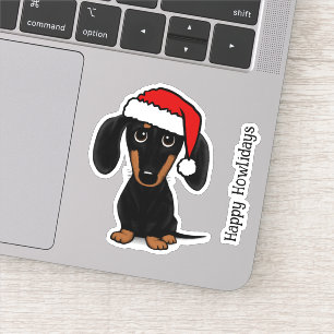 Sticker Noir et Tan Père Noël Dachshund mignon chien Noël