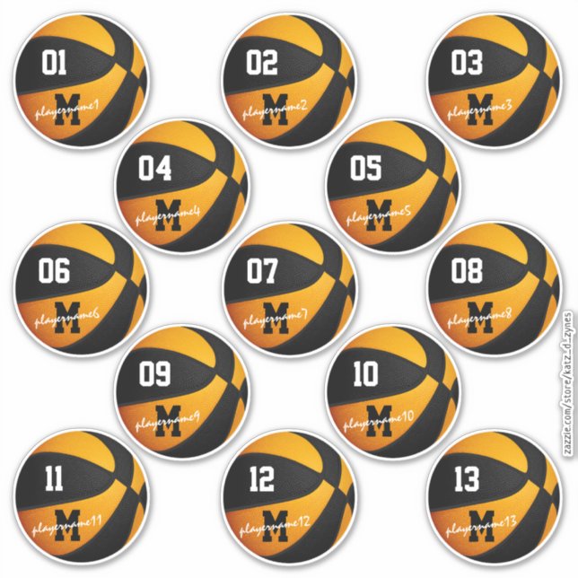Sticker noir orange basketball coutume 13 joueurs noms (Devant)