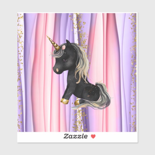 Sticker Noir Unicorne oreilles roses (Feuille)