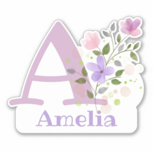 Sticker Nom Amelia plus initiale avec motif floral