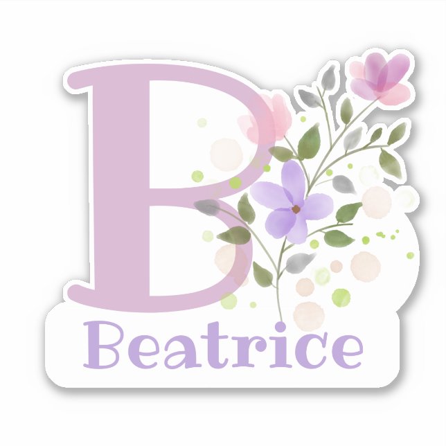 Sticker Nom Beatrice & Initial avec Floral Design (Devant)