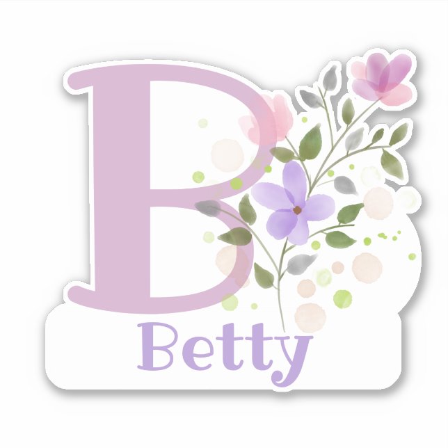 Sticker Nom Betty & Initial avec design floral (Devant)