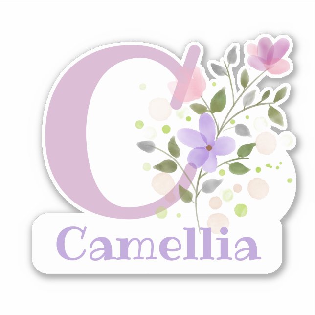 Sticker Nom Camellia plus Initial avec Floral Design (Devant)