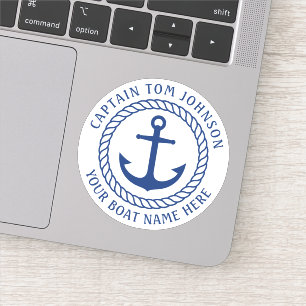 Sticker Nom de bateau personnalisé avec capitaine d'ancre