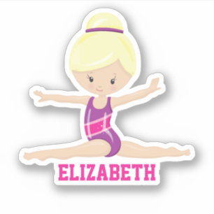 Sticker Nom de la fille blanche blonde en justaucorps rose