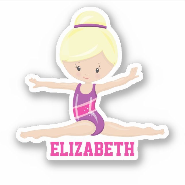 Sticker Nom de la fille blanche blonde en justaucorps rose (Devant)
