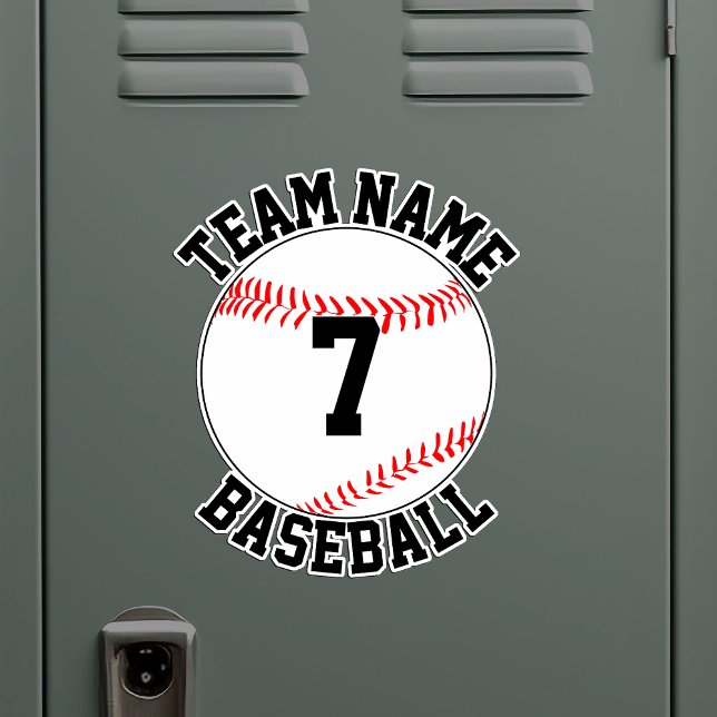 Sticker Nom de l'équipe de baseball et numéro de joueur pe (Custom baseball sticker with team name and player number on metal locker)