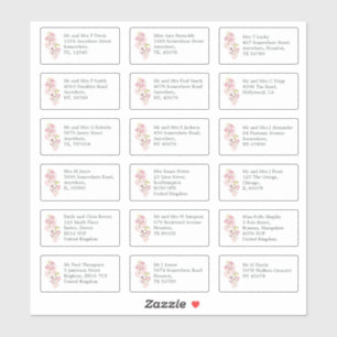 Sticker Nom de l'invité individuel Adresse Fleurs de print