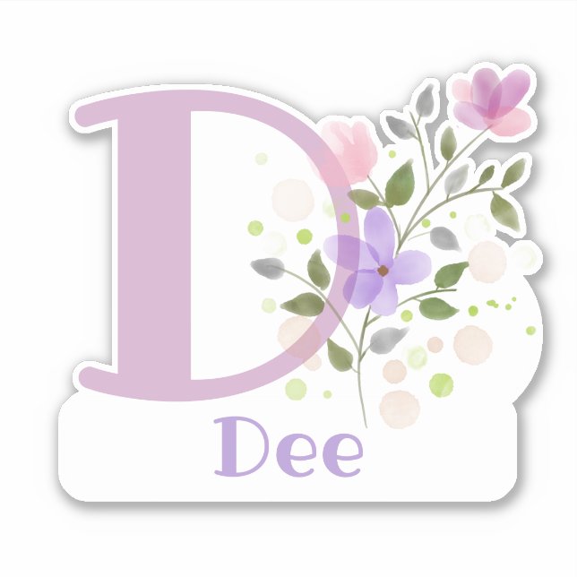 Sticker Nom Dee plus Initial avec motif floral (Devant)