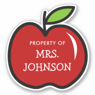 Sticker Nom d'enseignant personnalisé rouge pomme contour