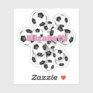 Sticker nom des enfants ballons de football noirs blancs
