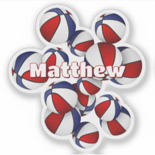 Sticker nom des enfants dans les boules de basket bleu rou