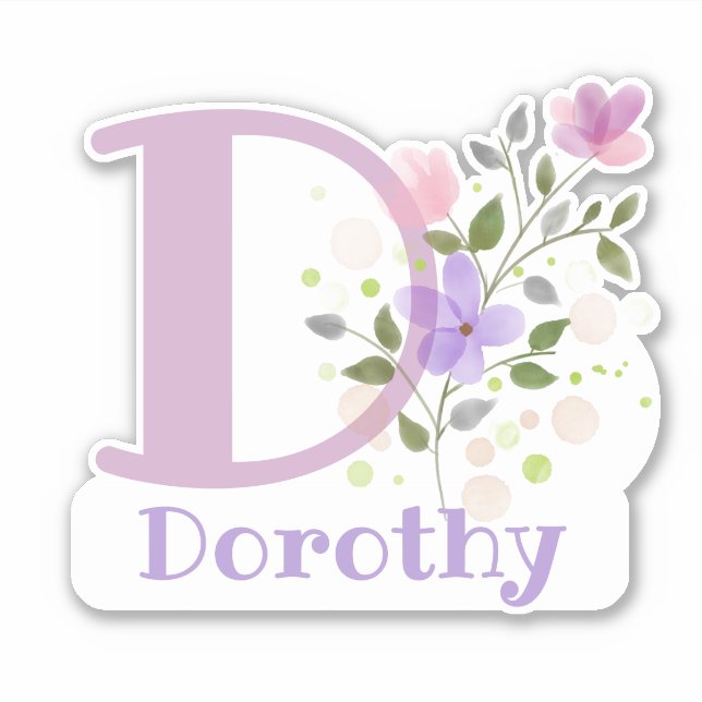 Sticker Nom Dorothy & Initiale avec motif floral (Devant)