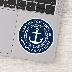 Sticker Nom du bateau avec ancre bleu foncé capitaine