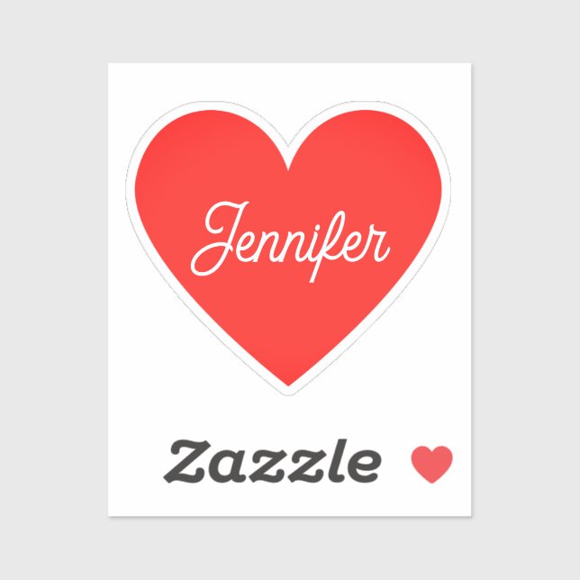 Sticker Nom du coeur rouge vif Signature Script cursif (Feuille)