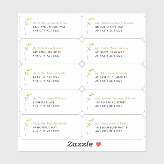 Sticker Nom du Fleur sauvage unique Mariage Adresse de l'i (Feuille)