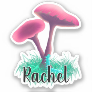 Sticker Nom du monogramme du champignon rose