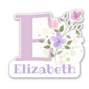 Sticker Nom Elizabeth plus Initial avec Floral Design