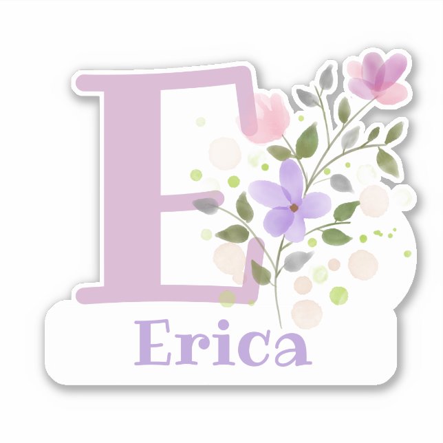 Sticker Nom Erica plus Initial avec Floral Design (Devant)