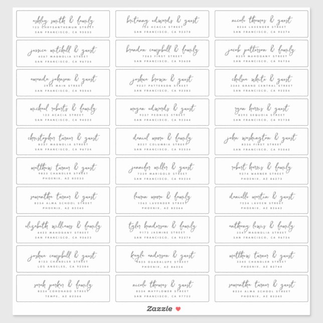 Sticker Nom et adresse du client mariage Moderne Simple Ch (Feuille)