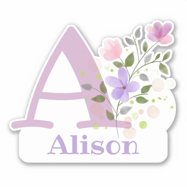 Sticker Nom et initiale avec découpage en design floral (Devant)