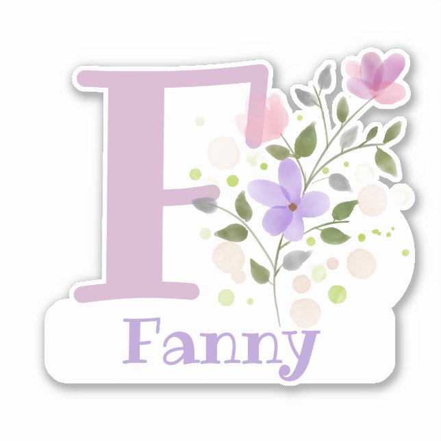 Sticker Nom Fanny & Initiale avec motif floral (Devant)