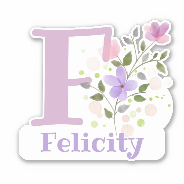 Sticker Nom Felicity & Initiale avec motif floral (Devant)