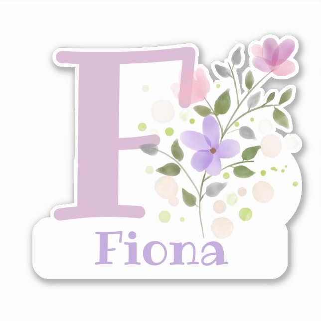 Sticker Nom Fiona plus Initial avec Floral Design (Devant)