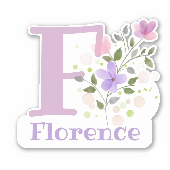 Sticker Nom Florence & Initiale avec motif floral (Devant)
