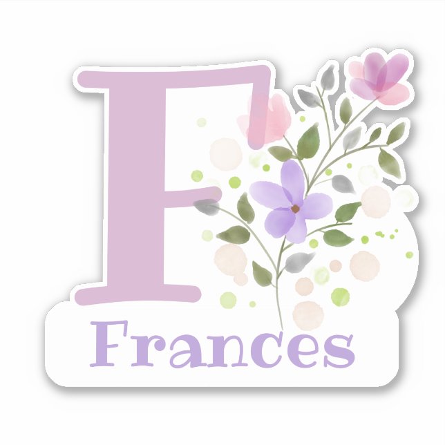Sticker Nom Frances & Initiale avec motif floral (Devant)