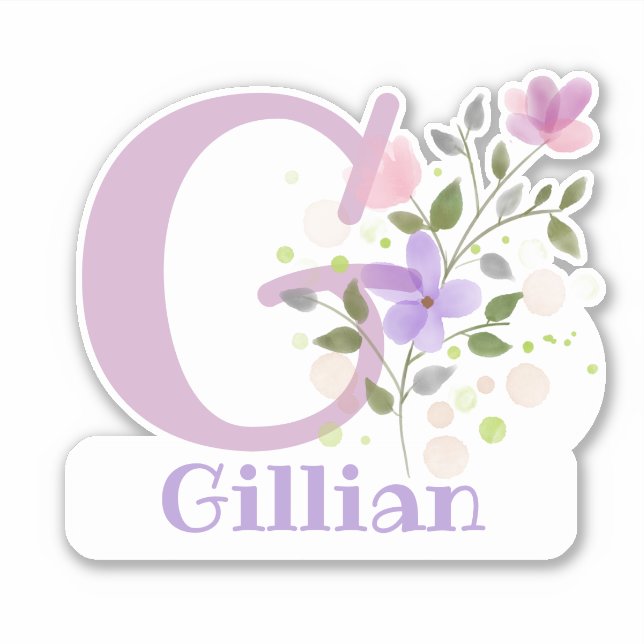 Sticker Nom Gillian & Initiale avec motif floral (Devant)