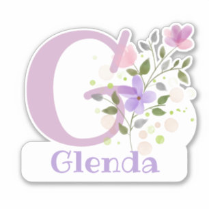 Sticker Nom Glenda plus Initial avec design floral