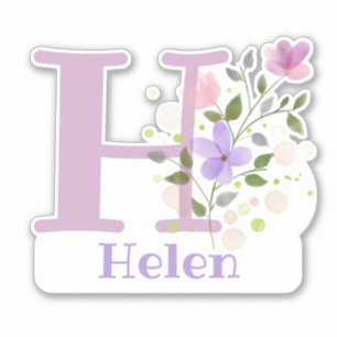 Sticker Nom Helen & Initial avec design floral