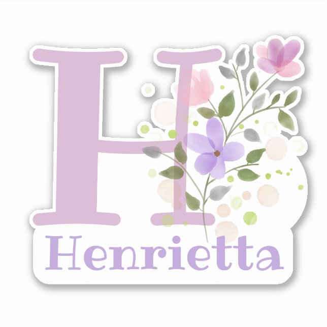 Sticker Nom Henrietta & Initiale avec motif floral (Devant)
