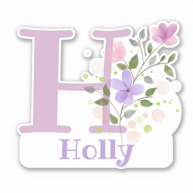 Sticker Nom Holly & Initiale avec motif floral (Devant)