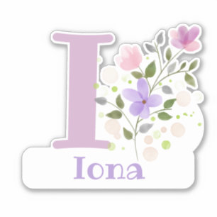 Sticker Nom Iona & Initial avec design floral