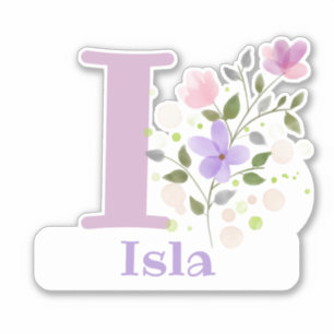 Sticker Nom Isla plus Initial avec Floral Design