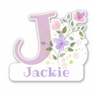 Sticker Nom Jackie plus initiale avec motif floral