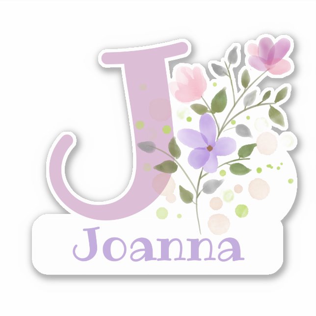 Sticker Nom Joanna plus Initial avec Floral Design (Devant)